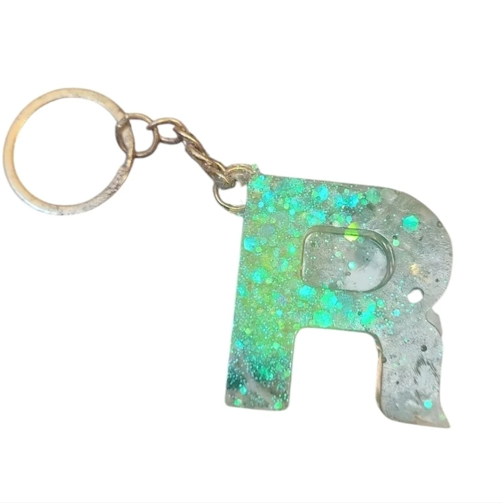 Fortune R Resin Alphabet Letter Keychain Sparkly Glitter Key Chain Bag